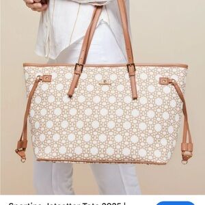 Spartina 449 Elegant White and Tan Tote Bag Lauren Garden Jetsetter